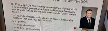Diapositive présentée à la commission Relations internationales pour annoncer la visite d'une délégation du Nouveau Brunswick