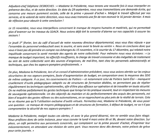 Texte lu par le syndicaliste. Cliquez pour y avoir accès en pdf. 